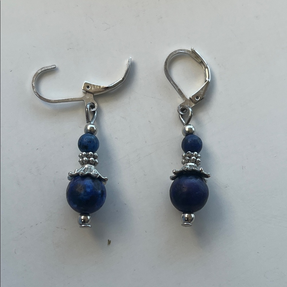 Elegant Silver and Blue Lapis Lazuli  Earrings